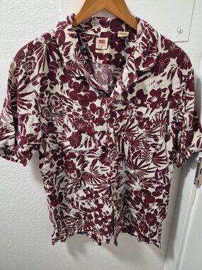 Levis Mens Floral Relaxed Fit Shirt In Red & White Size M 60% Cotton 40% Viscose